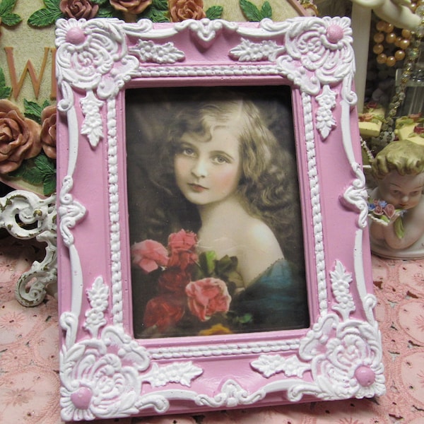 Rose Pink & White Ornate PHOTO FRAME, Hand Molded, 5"X7"Photo, Shabby Chic Decor, Cottage Chic, Romantic Home Decor, Pink Home Decor