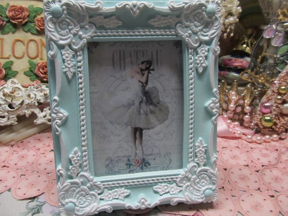 Pastel Aqua & White Ornate PHOTO FRAME, Hand Molded, 5"X7"Photo, Shabby Chic Decor, Cottage Chic, Romantic Home Decor, Aqua Home Decor