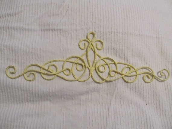 YELLOW WALL PEDIMENT Wall Decor, Metal, Scroll Design, Distressed, Door Topper, Frame Topper, Cottage, Romantic Home Decor, Home Decor