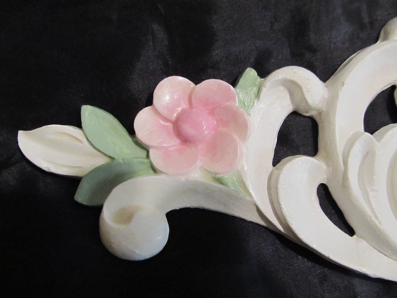 White Ornate Pediment With Pink Flowers, WALL DECOR, Plaster, Handmade ...