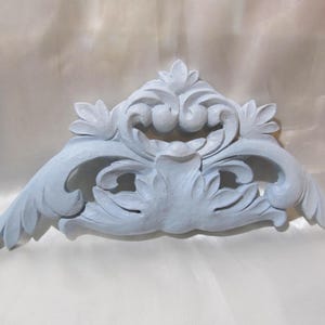 Pastel Blue Ornate WALL PEDIMENT, Wall Decor, Lightweight Resin, Frame Topper, Shabby Chic, Cottage Decor, Victorian