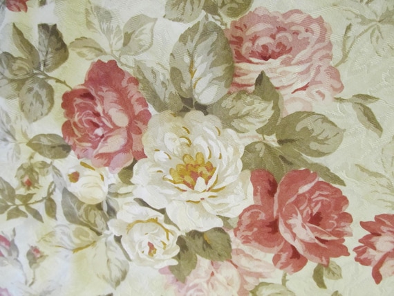 Vintage Material, Craft Fabric, Roses on Pale Green Background, 2 yards, 56" Wide, Sewing, Shabby Chic
