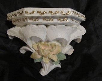 White Magnolia WALL SHELF, Wall Decor, Resin, Hand Painted, Shabby Chic, Cottage Decor, Floral Home Decor, Romantic Home Decor