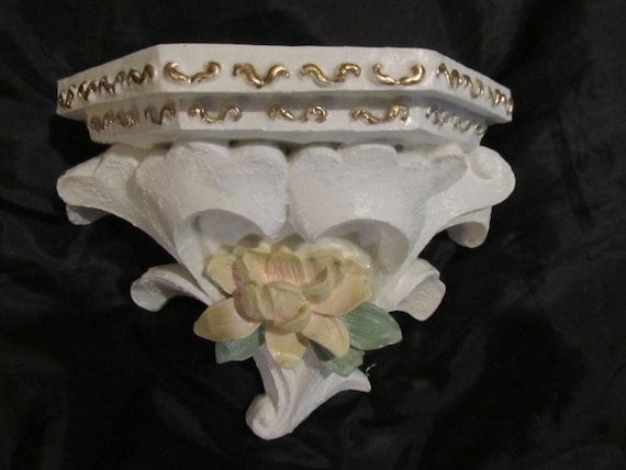White Magnolia WALL SHELF, Wall Decor, Resin, Hand Painted, Shabby Chic, Cottage Decor, Floral Home Decor, Romantic Home Decor