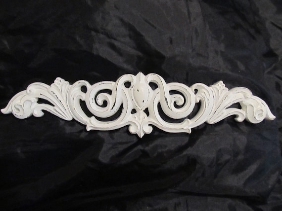 White Ornate Pediment, WALL DECOR, Thick Resin, Hand Painted, Distressed, Shabby Chic, Cottage, Topper, Romantic Home Decor