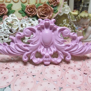Rose Pink Pediment WALL DECOR, Ornate Design, Hand Molded, Plaster, Hand Painted, Door, Frame Topper, Shabby Chic, Cottage, Home Decor
