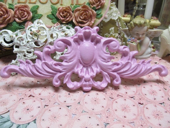 Rose Pink Pediment WALL DECOR, Ornate Design, Hand Molded, Plaster, Hand Painted, Door, Frame Topper, Shabby Chic, Cottage, Home Decor
