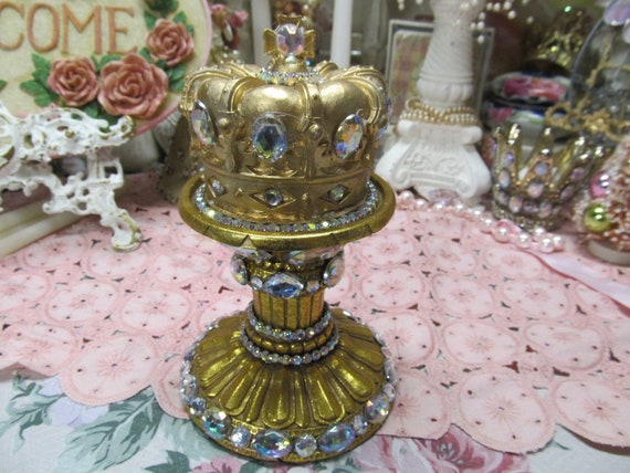 Royal Gold CROWN Top FINIAL Decor, Resin, Embellished with Rhinestones, Shabby Chic, Cottage, Crown Decor, French Country, Crown Home decor