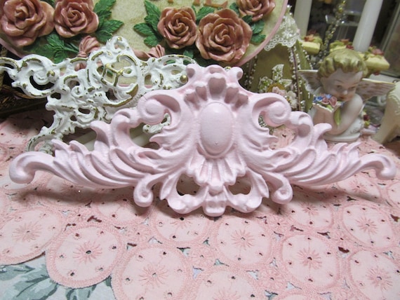 Pastel Pink Pediment WALL DECOR, Ornate Design, Hand Molded, Plaster, Hand Painted, Door, Frame Topper, Shabby Chic, Cottage, Home Decor