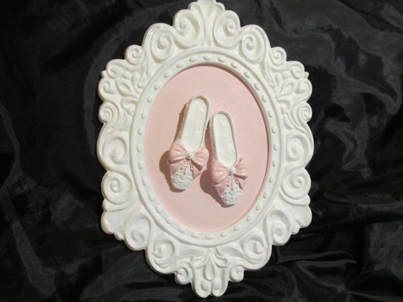 Ballerina Shoes in Ornate White Frame Wall Decor, Shabby Chic, Cottage, Victorian, Girls Room Decor