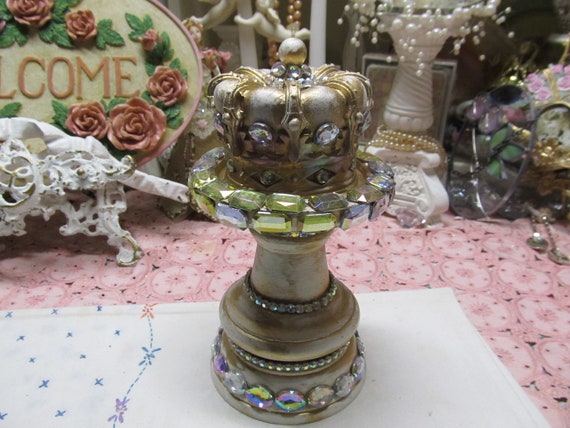 Royal Gold CROWN Top FINIAL Decor, Resin, Embellished with Rhinestones, Shabby Chic, Cottage, Crown Decor, French Country, Crown Home decor