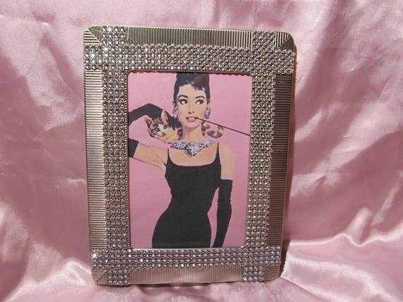 Silver Metal PHOTO FRAME Embellished with Rhinestones, 5"x7" Photo, Hollywood Regency, Shabby Chic Decor, Cottage Chic, Bling Chic