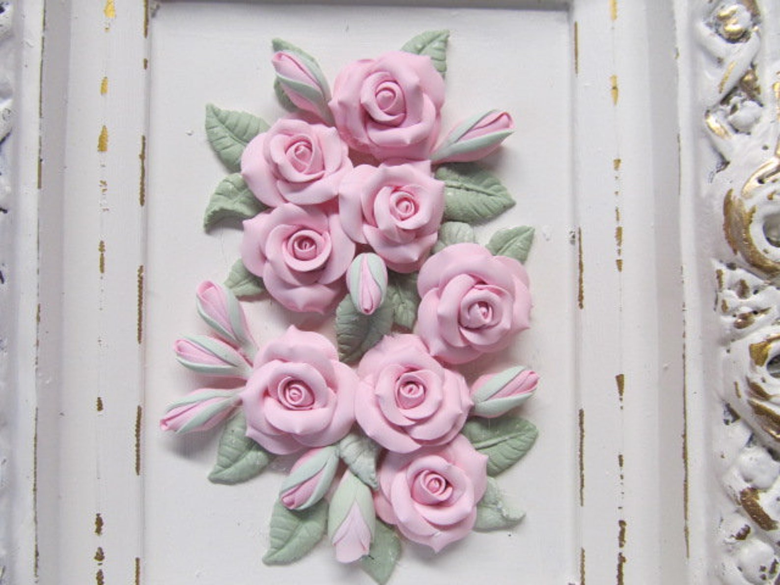 Large White Ornate FRAMED ROSES Wall Decor Resin Frame Pink Etsy