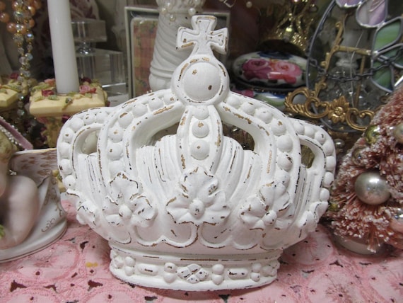 White CROWN Wall DECOR, Hand Painted, Resin, Distressed, Shabby Chic, Cottage Chic, French Decor, Crown Decor