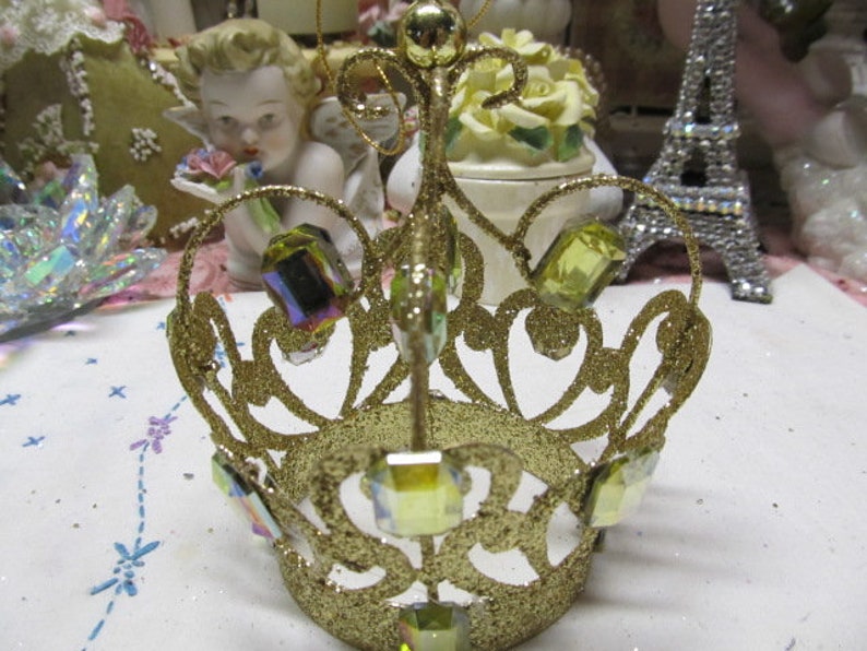 Rhinestoned Gold Crown Small Tree Topper or Tree ornament Etsy