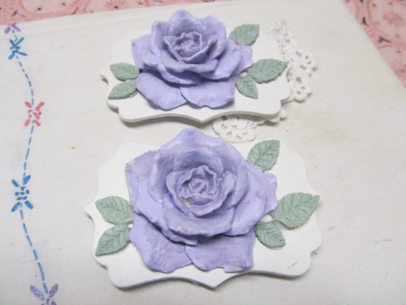 Set of 2 Lavender ROSE MAGNETS, Hand Made, Hand Painted, Shabby Chic, Cottage, Refrigerator Magnets, Lavender Cabbage Rose, Home Decor