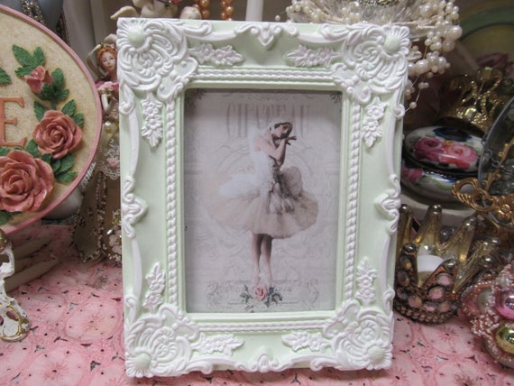 Pastel Green & White Ornate PHOTO FRAME, Hand Molded, 5"X7"Photo, Shabby Chic Decor, Cottage Chic, Romantic Home Decor, Home Decor