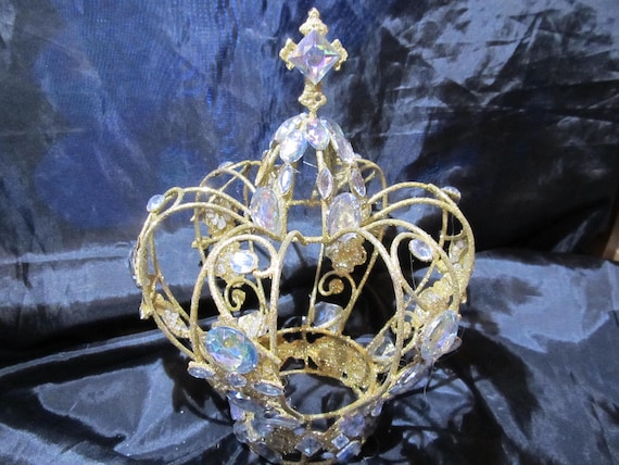 Gold Glittered  Rhinestone CHRISTMAS CROWN, Tree Topper, Decoration, Centerpiece, Christmas Decor, Shabby Chic, Victorian, Crown Decor