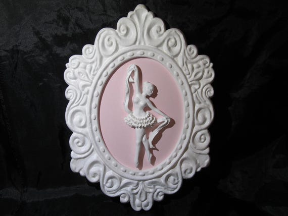 White Oval WALL DECOR, Ornate Frame, Ballerina, Shabby Chic, Cottage, Victorian, Girls Room Decor