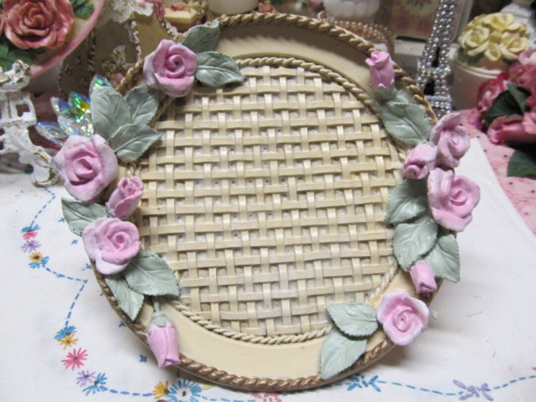 Pink Roses Decor Plate Home Decor, Wall Decor, Resin, Hand Painted