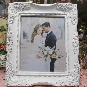 Large White Ornate Photo Frame, 8x10 Photo, Hand Painted, Distressed, Heavy Resin, Shabby Chic, Cottage, Victorian, Wedding Frame Decor