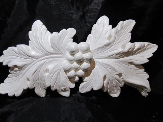 White WALL PEDIMENT Decor, Grapes and Leaves, Lightweight Resin, Door Topper, Shabby Chic, Cottage