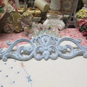 Blue Ornate WALL PEDIMENT, Cast iron, Wall Decor, Distressed, Door Topper, Frame Topper, Shabby Chic,Cottage Decor, Victorian