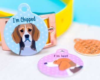 Beagle Custom Dog ID Name Tag, Personalized cartoon collar tag, uk seller