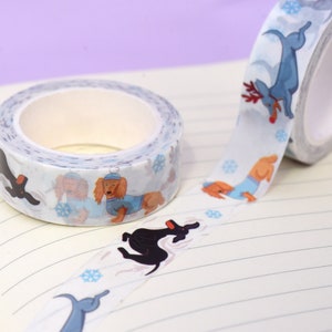 Winter teckel Washi tape 10m tape roll bruiloft scrapbooking dagboek decoratie planner accessoires papier ambachtelijke kawaii Washi tape schattig afbeelding 2