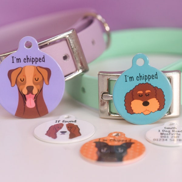 Personalised Pet Tag Custom Dog Tag Dog Portrait ID Tag Cute Dog Name Tag Cartoon Dog Collar Disc