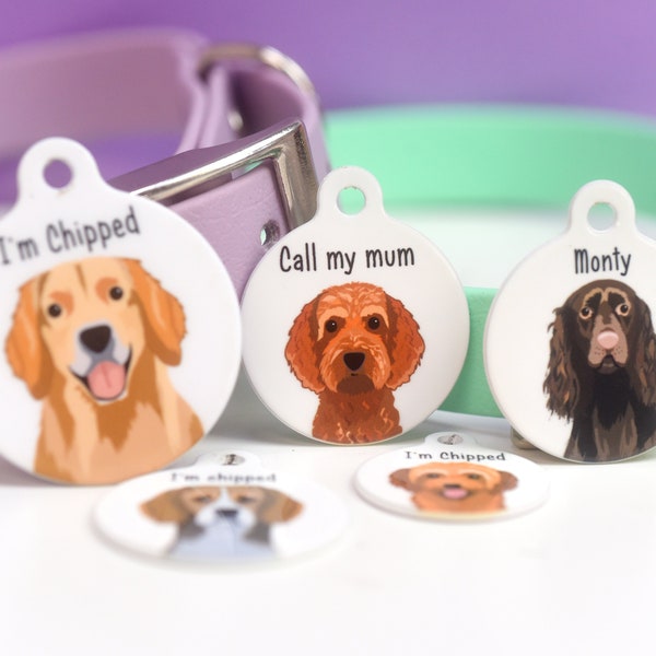 Dog ID Tag - Bold - White - Personalize - Dog collar metal lightweight personalized custom breed pet tag with fully illustrated dog image