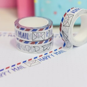Happy Mail Washi Tape, Airmail Washi Tape, Stationery, Bullet Journal, Penpal Washi Tapes, Snail Mail Tape, Decorative Tape, Scrapbooking