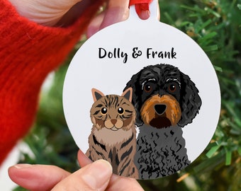 Dog and Cat Christmas Tree Bauble Personalised Christmas Ornament with Pet Illustrations Festive Decoration