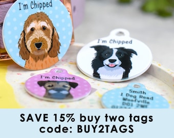 Dog Tag Custom Illustrated Dog Collar Tags Personalised Illustrated ID Tags for Dogs Outdoor Waterproof Dog Name Tags Custom Printed Pet Tag
