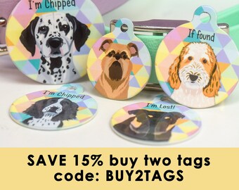 Hond ID-tag Harlekijn op maat geïllustreerde huisdiertags Gepersonaliseerde kleurrijke ID-tags voor honden Buiten Waterdichte hondennaamplaatjes op maat bedrukt