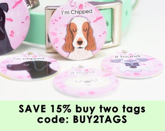 Dog Tag Custom Dog ID Tags Cherry Blossom Dog Tag Dog Collar Tag Personalized Custom Dog Collar Dog ID Tag Dog Name Tag Colourful Pet Tag