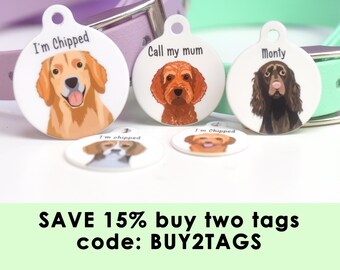 Dog ID Tag - Bold - White - Personalize - Dog collar metal lightweight personalized custom breed pet tag with fully illustrated dog image