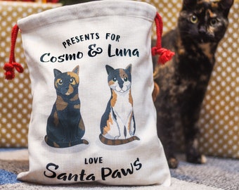 Cat Christmas Gifts Sack Personalised, Perfeft for your Cat's Christmas Gifts, the ideal cute Cat Christmas Stocking