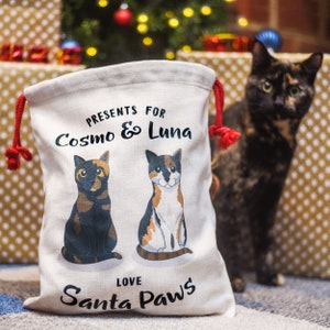 Cat Christmas Gifts Sack Personalised, Perfeft for your Cat's Christmas Gifts, the ideal cute Cat Christmas Stocking