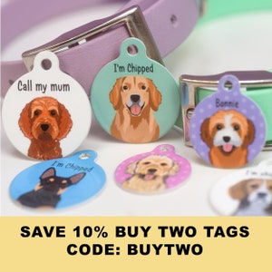 Dog Tag Collar Tag Personalised Custom Collar ID Dog Name Disc Colourful Collar Charm Illustrated Waterproof Metal