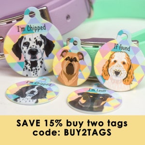 Dog ID Tag Harlequin Custom Illustrated Pet Tags Personalised Colourful ID Tags for Dogs Outdoor Waterproof Dog Name Tags Custom Printed