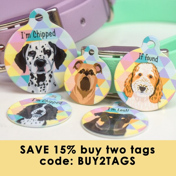 Dog ID Tag Harlequin Custom Illustrated Pet Tags Personalised Colourful ID Tags for Dogs Outdoor Waterproof Dog Name Tags Custom Printed