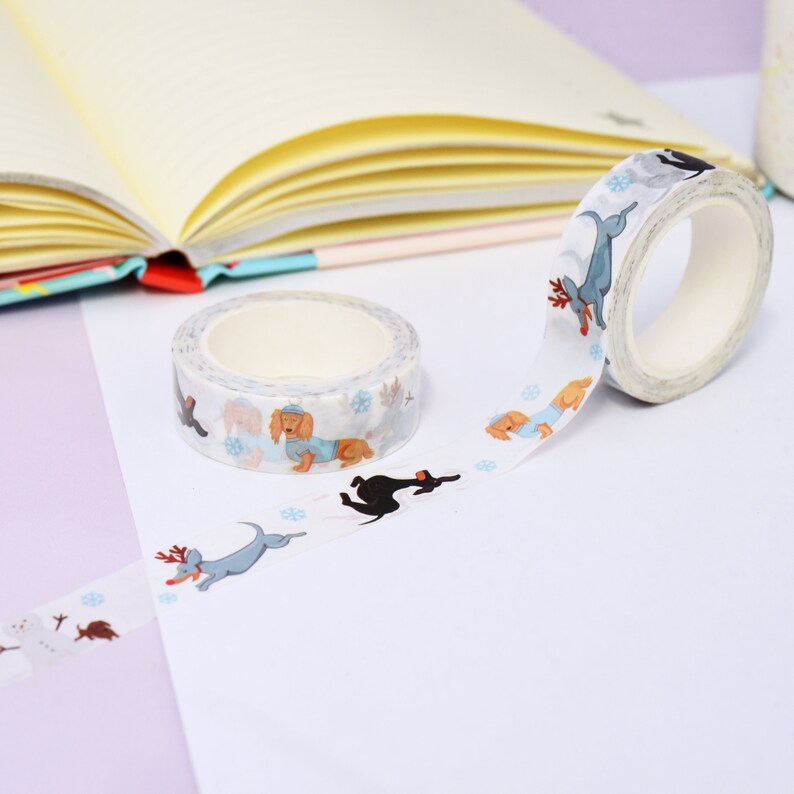 Invierno Dachshund Washi Tape 10m rollo de cinta boda Scrapbooking diario decoración planificador accesorios manualidades de papel Kawaii Washi Tape lindo imagen 4