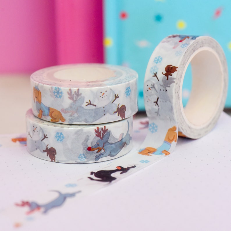 Winter teckel Washi tape 10m tape roll bruiloft scrapbooking dagboek decoratie planner accessoires papier ambachtelijke kawaii Washi tape schattig afbeelding 1