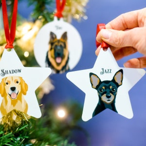 Dog Christmas Tree Bauble Personalised Christmas Ornament with Dog Illustrations