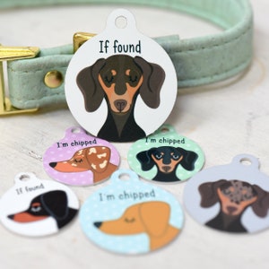 Dog ID Tags for Dachshund Dog Collar with cute Dachshund illustration, Premium Tag