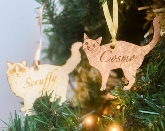 Cat Christmas Ornament Traditional Wooden Decoration for your Christmas Tree Personalised Cat Seasonal Bauble