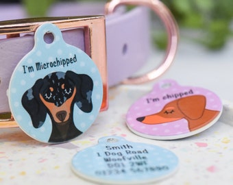 Placa de identificación para perro salchicha, dije personalizado para collar de perro salchicha