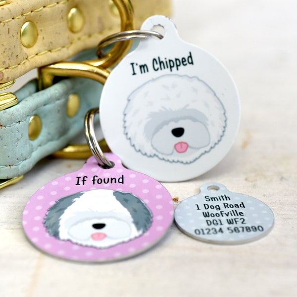 Old English Sheepdog Dog id Tag - Dogs - Dog Tags - Dog Name Tag - Dog Tag UK - Dog Tags UK - Old English Sheepdog ID Name Tag