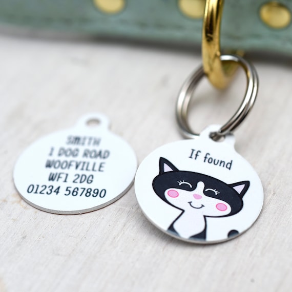 Cat ID Name Tag Cat Party Bag Fillers Backpack Tag for Kids Personalized Cat Keychain Custom Luggage Tag Custom Cat Collar Keychain